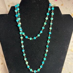 Beaded Necklace Turquoise Color Beads with Brass Hardware